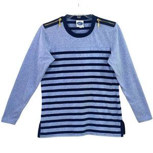 DG2 Diane Gilman Womens XS Top Blue Stripe Pullover 3/4 Sleeve Embellishment